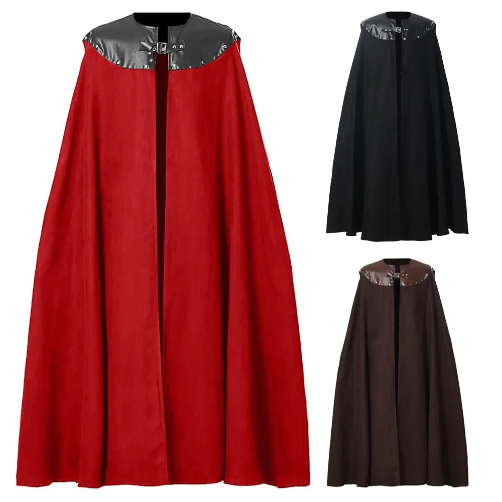 

Medieval Cosplay Cloak Vintage Leatherneck Long Cloaks Renaissance War Knight Role Play Costume Halloween Carnival Party