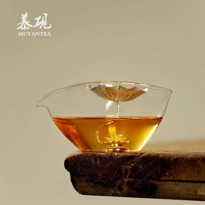 

Mu Yan Handmade Pure Silver Strainer, Heat-Resistant High-Transparency Glass Divider, Magnetic Fair Cup, Simple Tea Sea