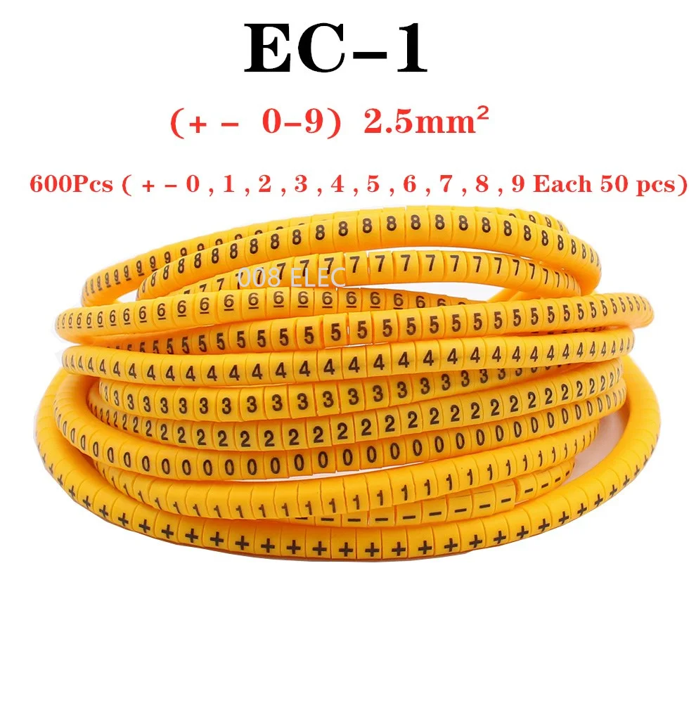 600PCS EC-1 ec-0 ec-3 Cable Wire Markers Letter 2.5mm0 to 9,+,- 12number each 50pcs clear Mark tube wire size Cable Wire Markers