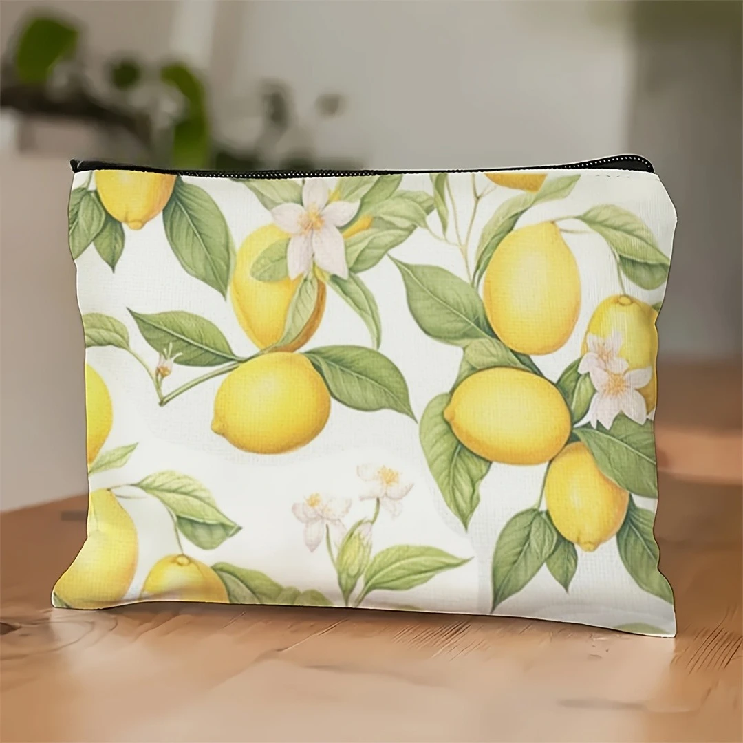 One Lemon-Themed Pouch, Ideal As a Gift, Featuring a Bright Yellow Lemon Design. This Travel-Friendly Makeup Bag Is Perfect
