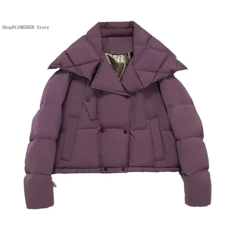 Otoño primavera invierno cálido corto plumón de pato blanco Edición coreana grueso cuello grande Breyacket chaqueta de plumón abrigo Mujer