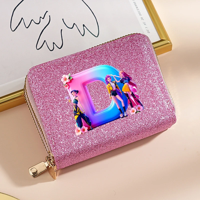 Kpop demon hunters carteiras femininas glitter lantejoulas carteiras moda saco de dinheiro bolsas de moedas crédito multi-cartão titular do cartão sacos presente