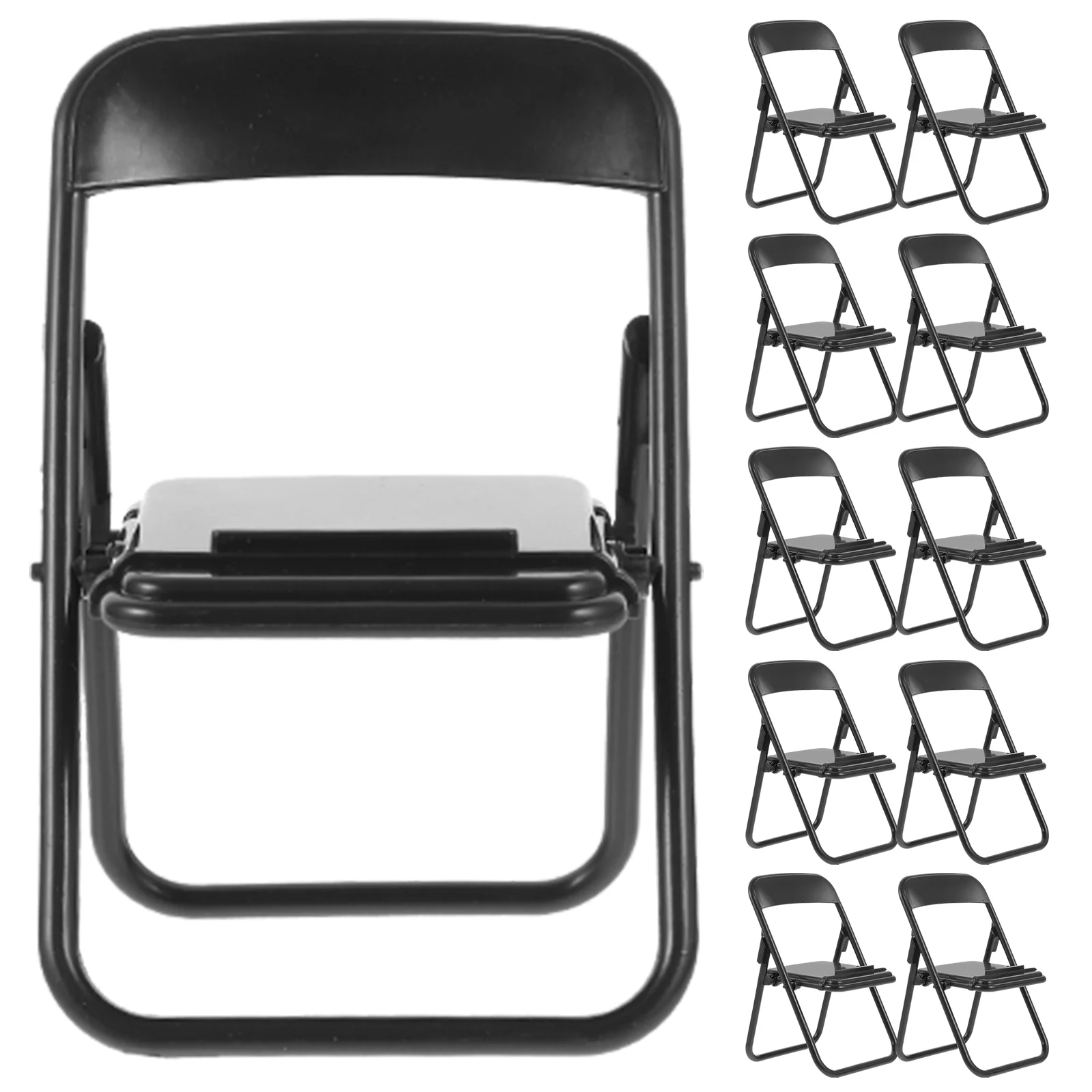 10 Pcs Mini Chair-shaped Mobile Phone Holder Dollhouse Folding 10pcs (black) Office Desk Decor Miniature Desktop Abs