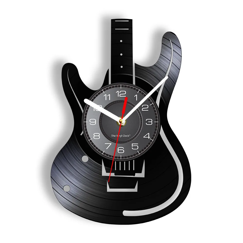 Guitar Wall Clock Guitarist Vintage Vinyl Record Wall Clock Rock N Roll Music Lover Studio Wall Art Decor Guitar Players Gift