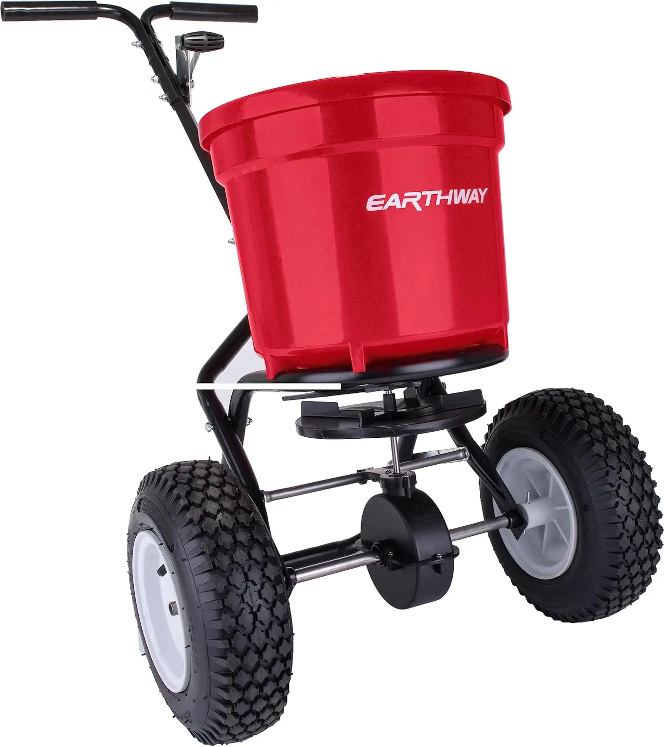 Earthway 2150 50 Lb (22 Kg) Commercial Broadcast Fertilizer Spreader. Red, Heavy-Duty Walk-Behind Push Garden Seeder With