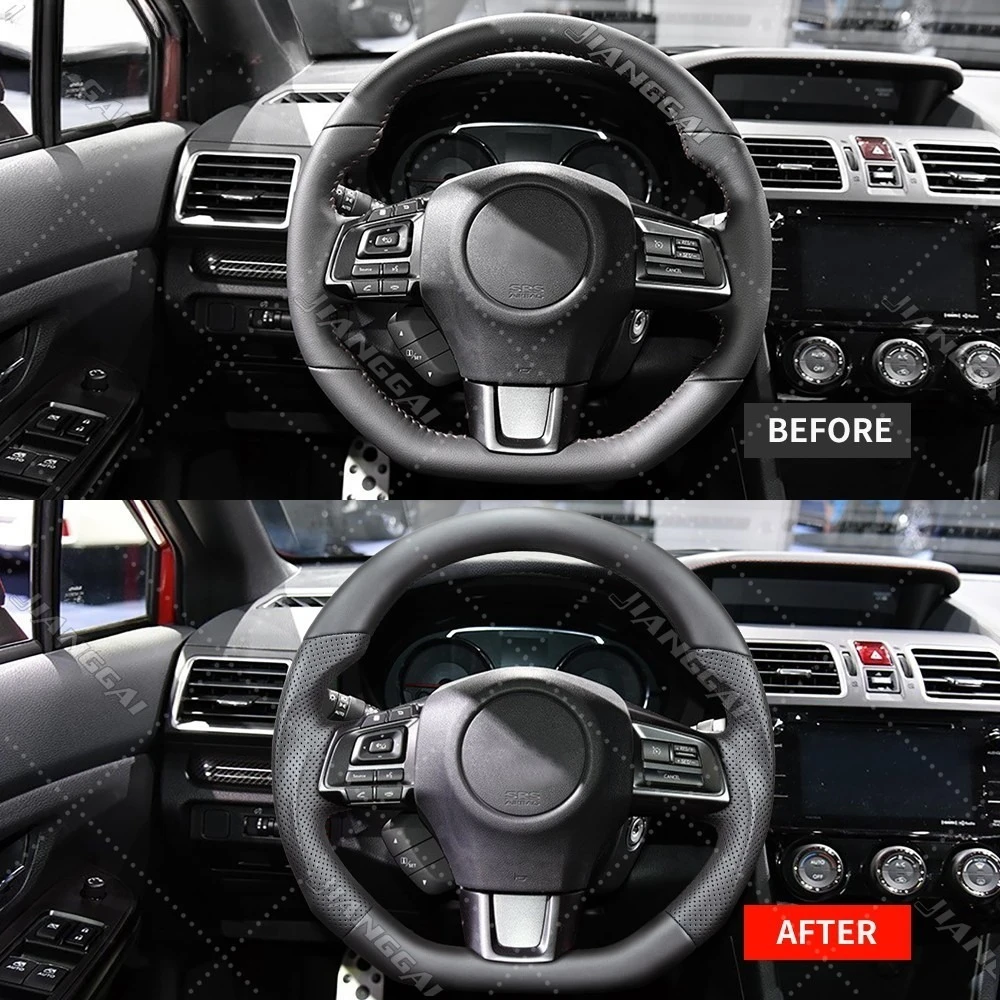 Full Black Leather Sport Steering Wheel Fit for Subaru WRX STI IMPREZA 2015-2020 Black Stitching No Heating Function Steering Wheel Car Accessories