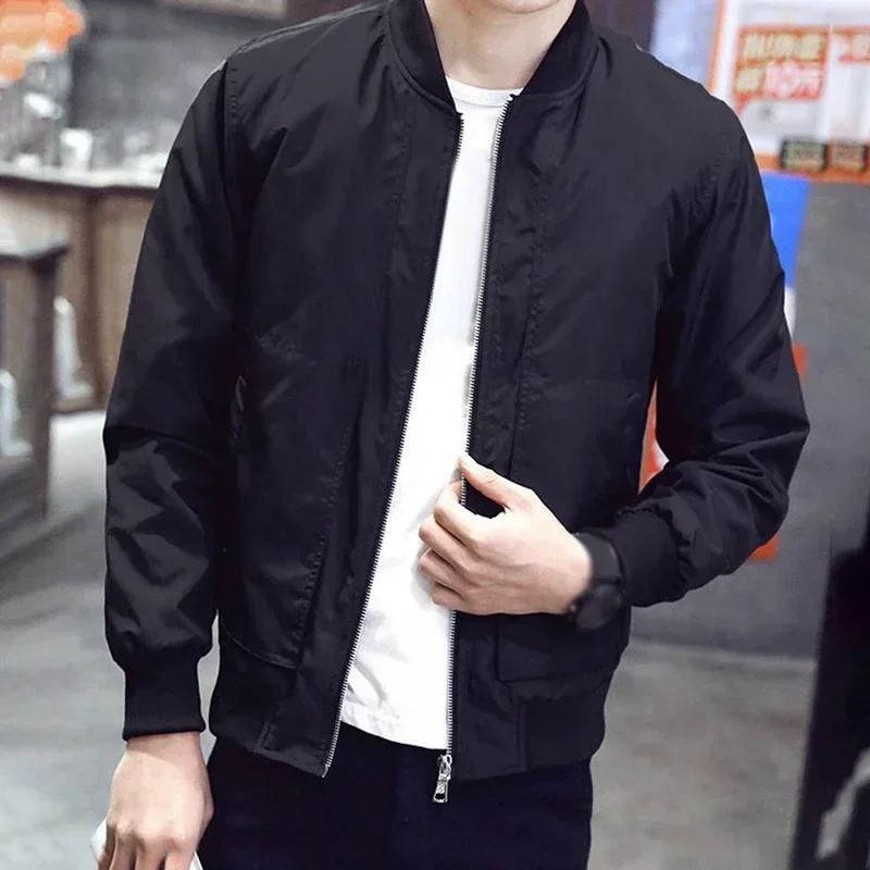 Men's Casual Zip Jacket Tops Slim Fit Solid Color Long Sleeve Baseball Jackets Coat Male Fashion Clothing