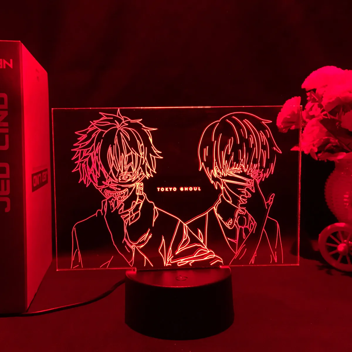 Anime Tokyo Ghoul Glowing Acrylic Stand Ken Kaneki Figure Nightlight for Reading Room Decor Light Gift for Birthday Table Lamp