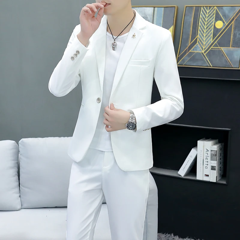 Suit (Blazer+ Pants) Men\'s Fashion Casual Gentleman Work Solid Color Trend Outdoor Business Wedding Light Luxury Banquet Suit