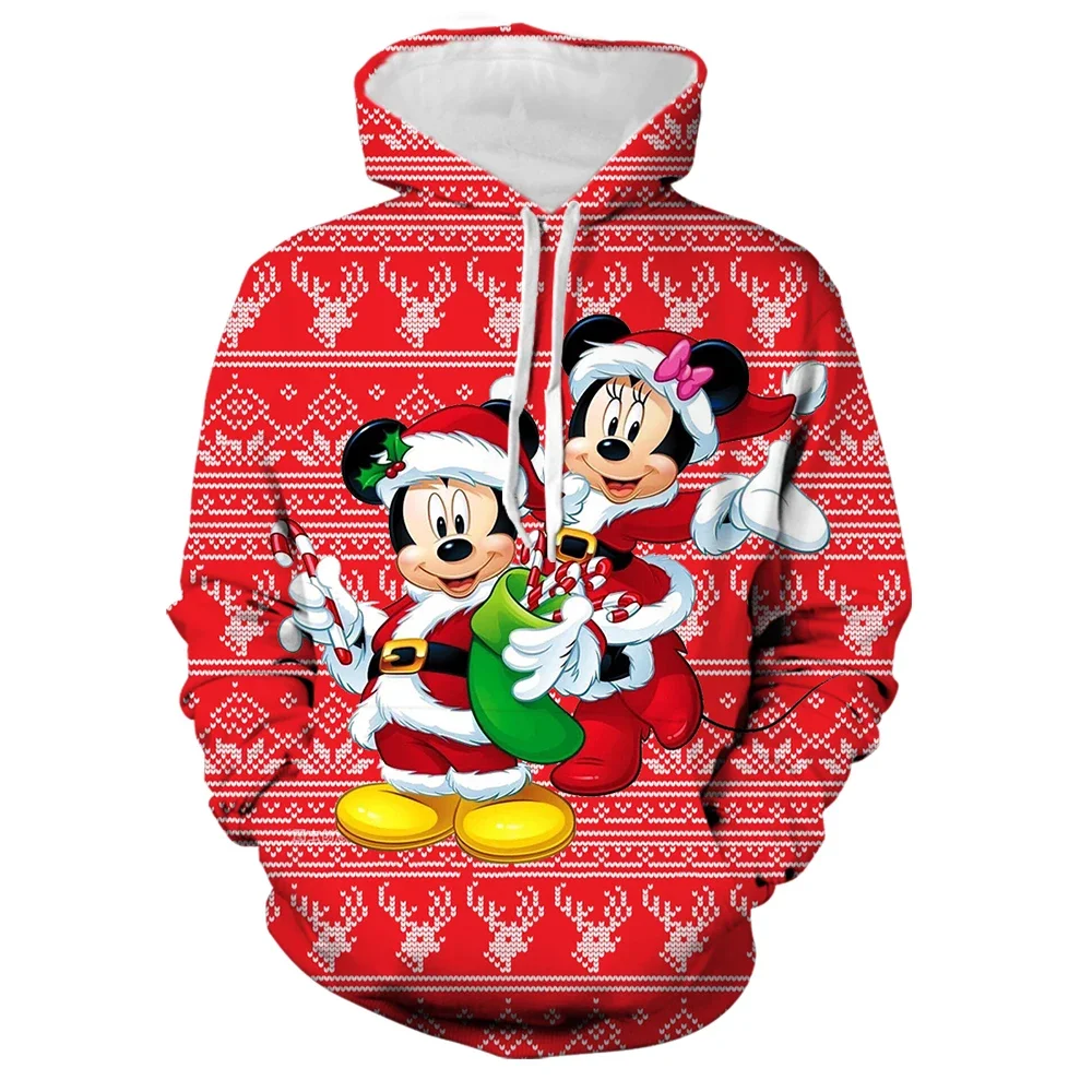 Disney Mickey Minnie Christmas Men Women Hoodie Cute Cartoon Hooded Clothing Couple Fashion Coat Casual Streetwear