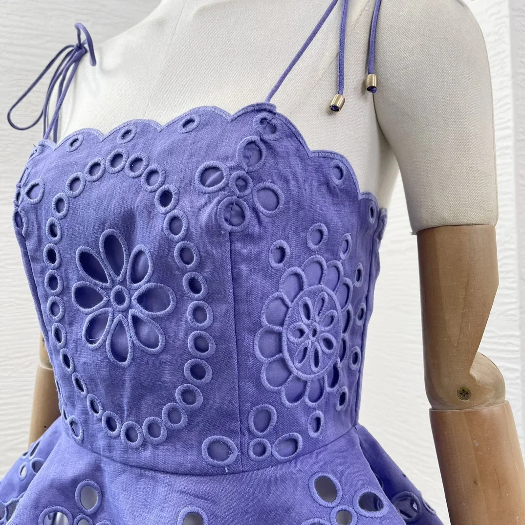 

violet purple sleeveless embroidery floral hollow out shell lace blouse tops