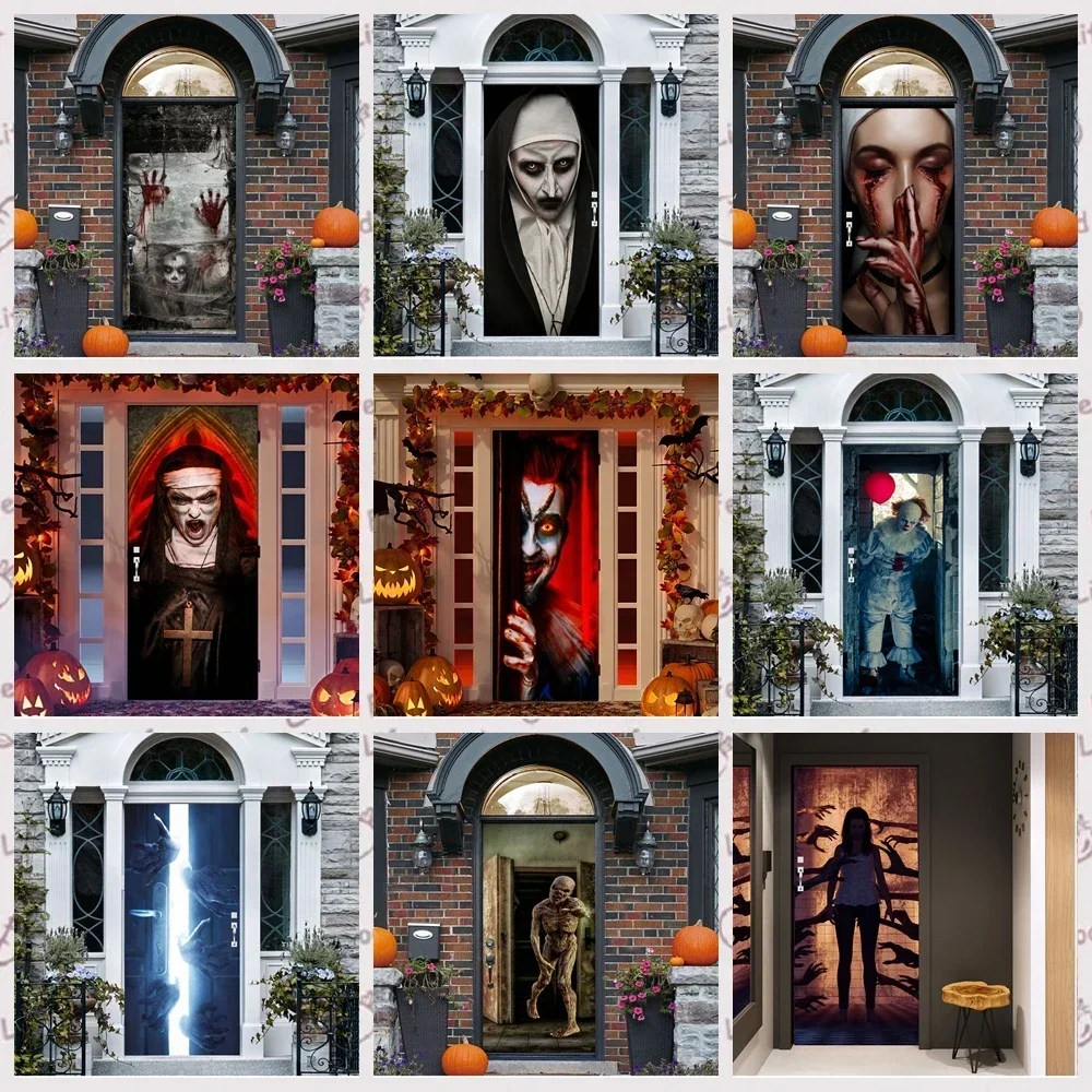 

Horror 3D Removable Halloween Door Sticker Vinyl Decal Adhesive Festival Atmosphere Wallpaper Bar Living Room Home Door Decor