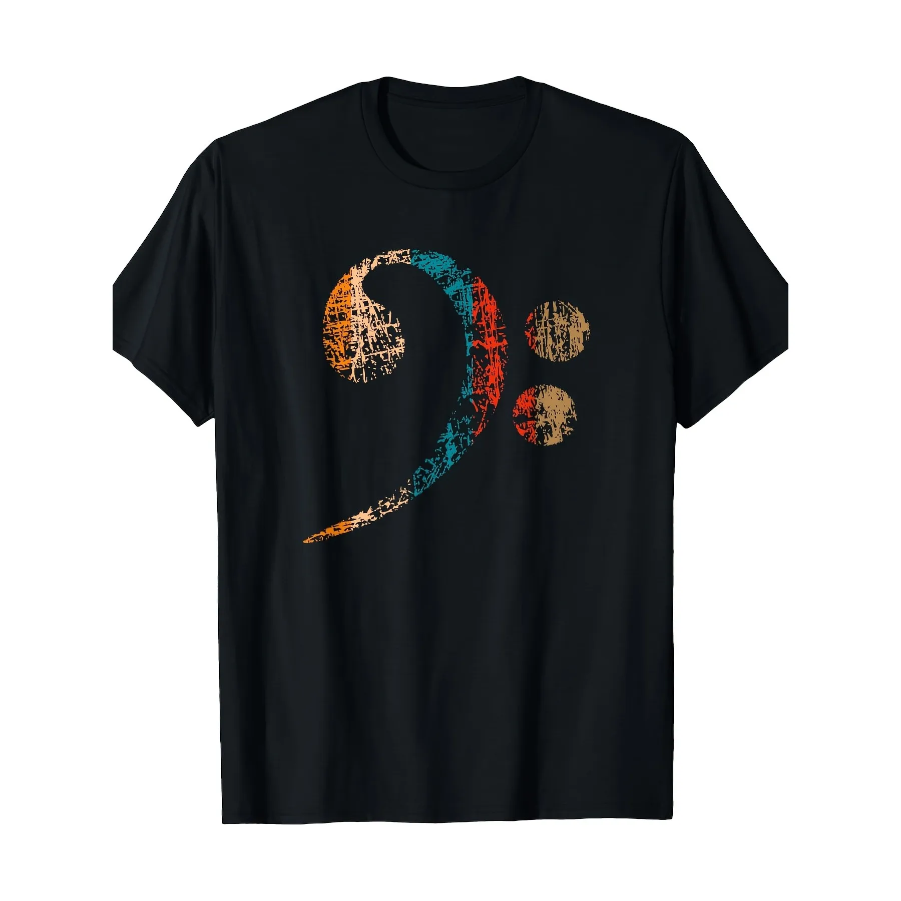 Vintage Bass Clef T-shirt Cotton Loose Fit Short Sleeve Tee With Bass Music T-shirt