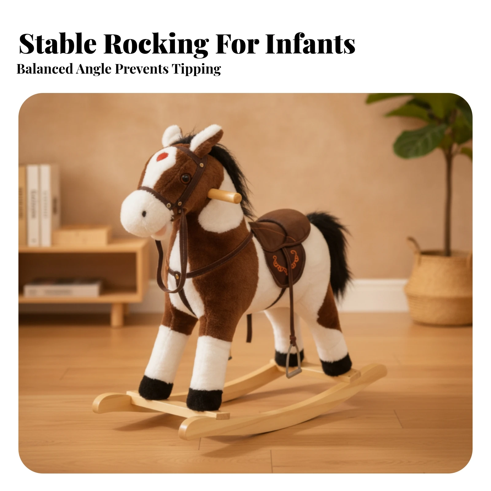 Rocking Horse Child-Friendly Rocking Horse with Wooden Base Soft Rocker Comfortable Rocker Toy Cute for Toddlers, Playroom