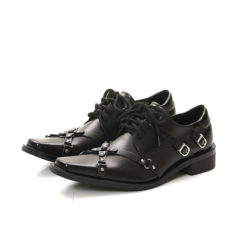 

New unisex black studded leather shoes, men's British style Oxford shoes, casual formal dress shoes, couple's shoes