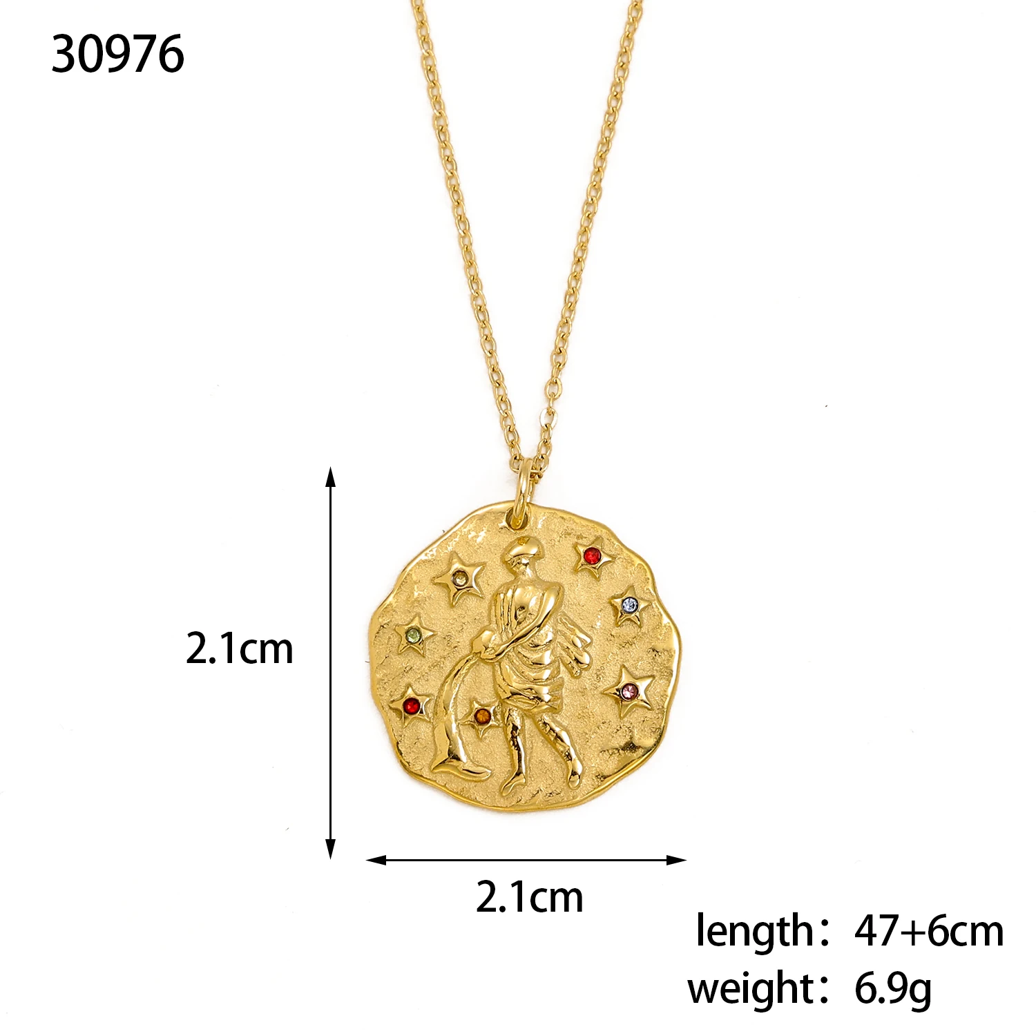CARLIDANA – collier géométrique plaqué or 18 carats, en acier inoxydable, pièce de monnaie en cristal, cœur, pendentif d'amour, bijoux pour femmes