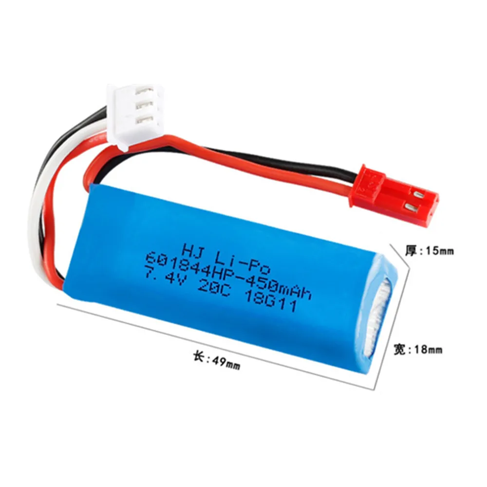 Batteria Lipo 7.4V 450mAh 20C per WLtoys K969 K979 K989 K999 P929 P939 RC auto 2s 7.4v giocattoli batteria JST Plug 601844HP