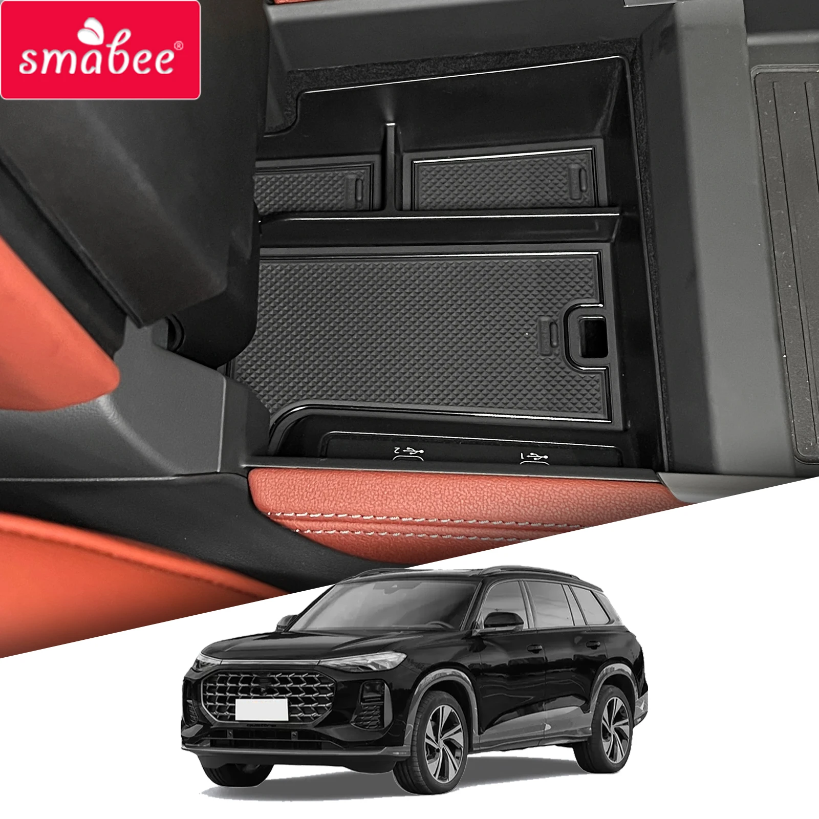 

Smabee Central Armrest Storage Box for Audi Q6 2023 Center Console Tray Organizer Accessories Stowing Tidying Black