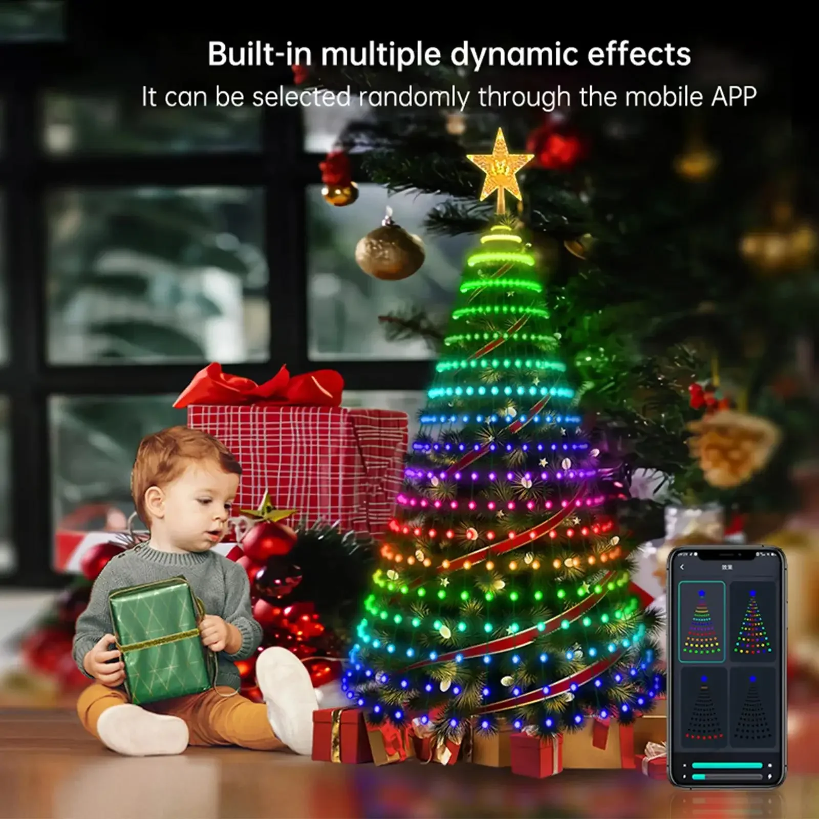 2.1M Smart APP Christmas Tree Light DIY Animation Text Pictures LED RGB Christmas Tree Fairy Light Tree Waterfall Garland Decor