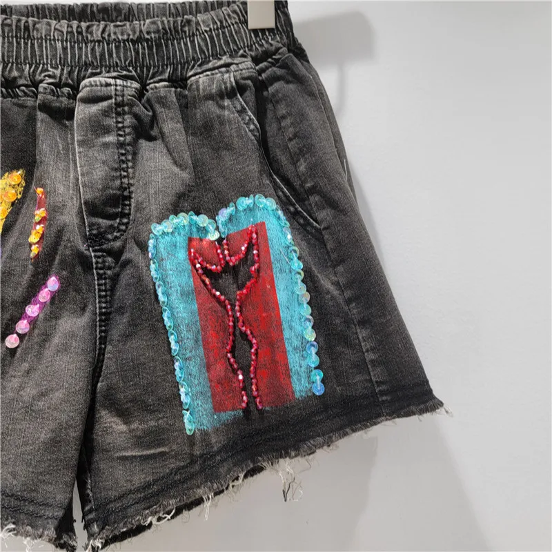 Trendy Brand Retro Denim Shorts 2025 Summer New European Heavy Industry Rough Edge Denim Shorts Women's Booty Shorts