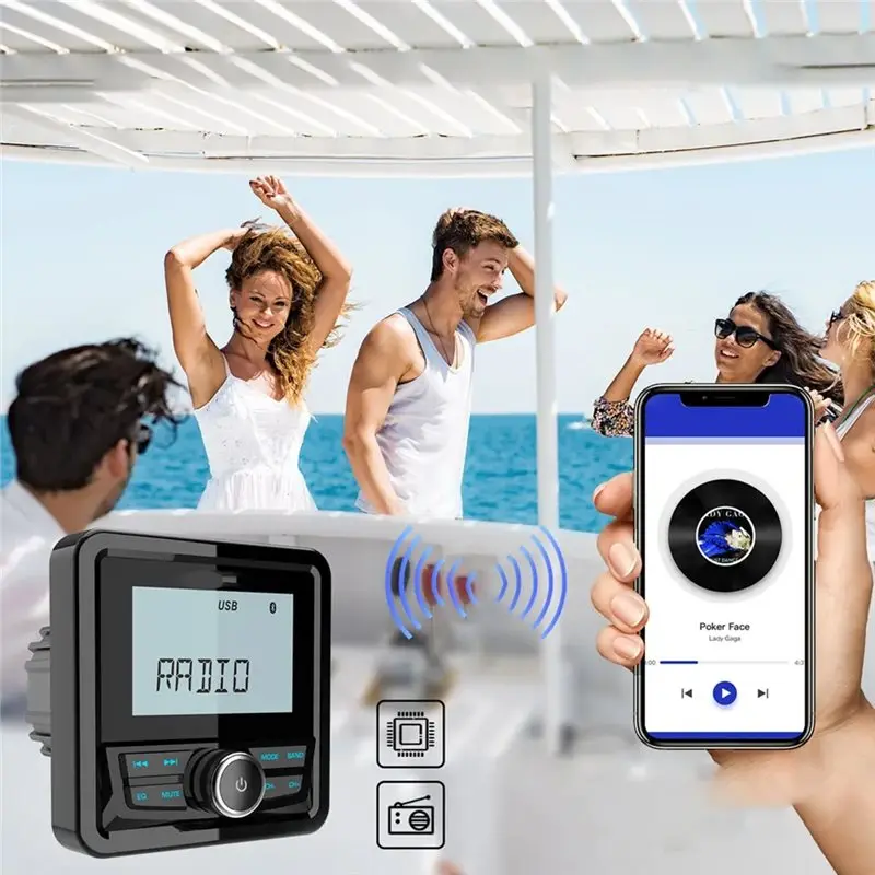 تتجه قارب راديو نظام FM/AM هوائي مربع البحرية راديو/مكبر الصوت مقاوم للماء بلوتوث مشغل الوسائط MP3 #5