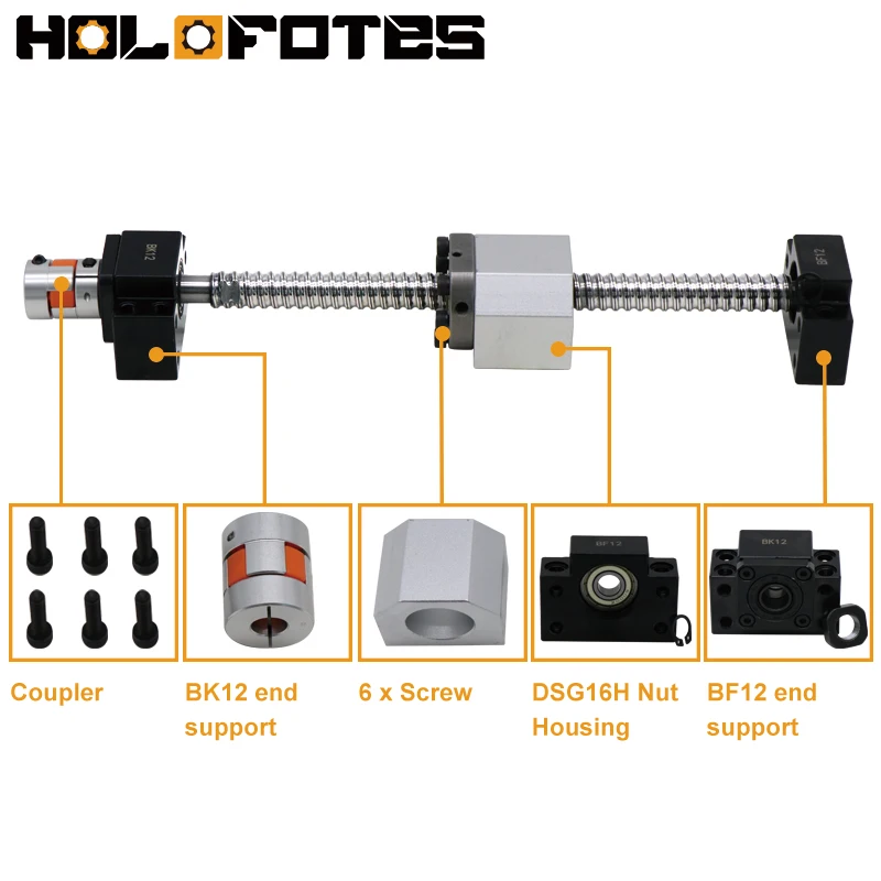 SFU1605 Ball Screw Kit 350mm-1200mm Ball Screw 1605+Nut Housing DSG16 BK12 BF12+ Coupling+CNC Ball Screw Nut End Machined