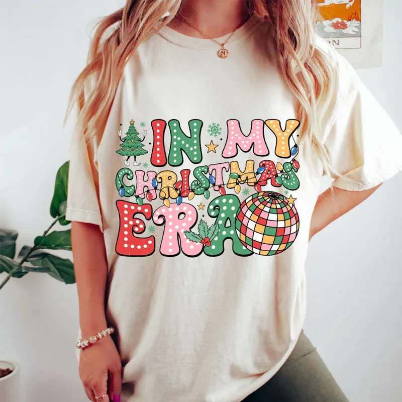 In My Christmas Era Lights Iron T-shirts Winter Xmas Decor Tee Funny Tshirts Hip Hop Streetwear Trendy Women's Clothing Y2k Tops