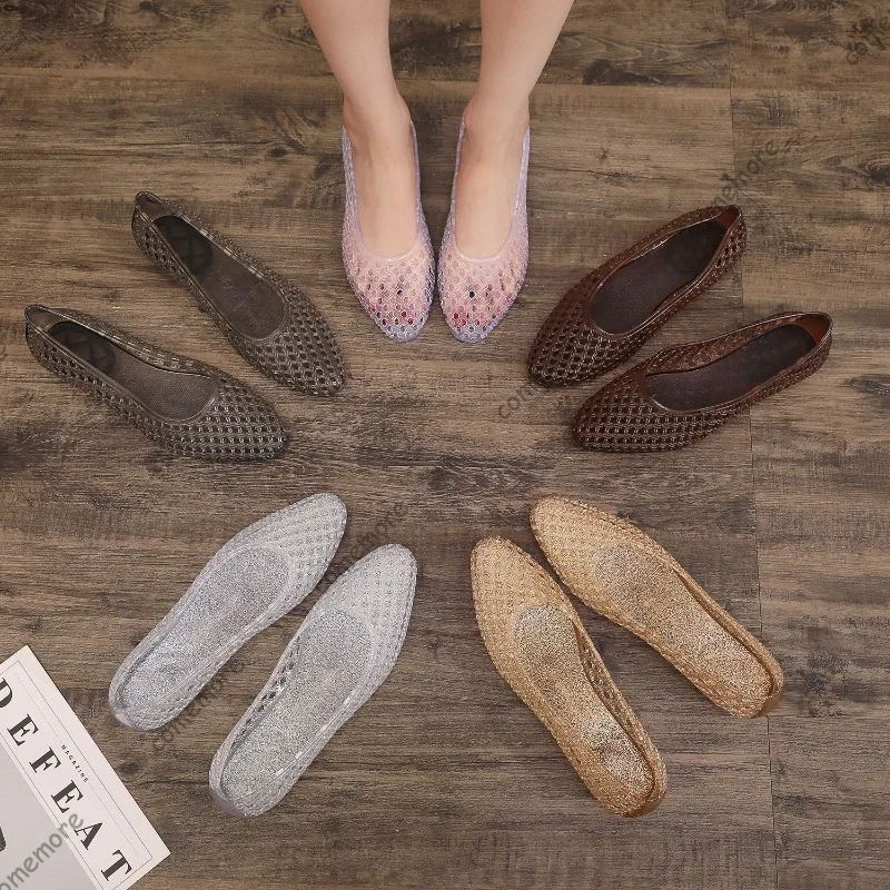

Women's Jelly Shoes Summer Beach Casual Flat Sandals Comfortable Slip-on Loafers Lightweight Hollow Mesh Shoes Сандали Женские