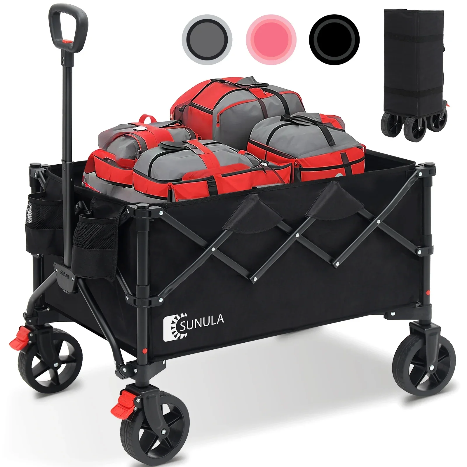 Carrito de mano plegable Sunula, capacidad de carga de hasta 150 kg y volumen de 300L, ruedas grandes todo terreno para arena, hierba y grava.
