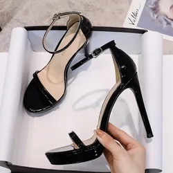 2024 Fashion New Modern Round Toe Women's Shoes Summer Patent Leather Suede Glitter Platform High Heels Sexy Back Strap Sandals