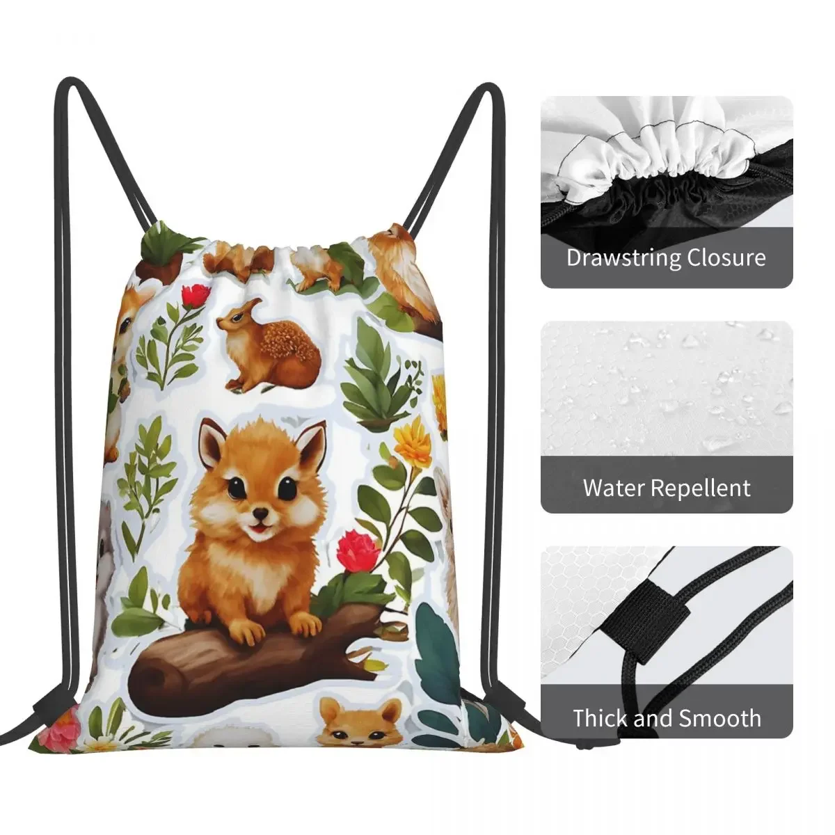 Cute Animal Sticker Pack para homens e mulheres, mochilas portáteis, Drawstring Bundle, Pocket Shoes Bag, Bookbag para estudantes