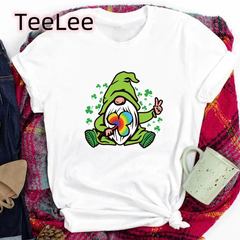 St. Patrick's Day T-shirt Women Print Aesthetic T-shirt Casual Cute Green Santa Claus Tops Fashion Female Short Sleeve T-shirt