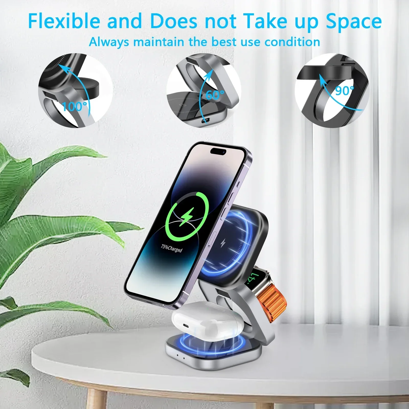 3 In 1 Magnetic Wireless Charger Stand Pad Magnet Fast Charging Station For Magsafe iPhone 12-16 Samsung Galaxy Watch iWatch 1-9