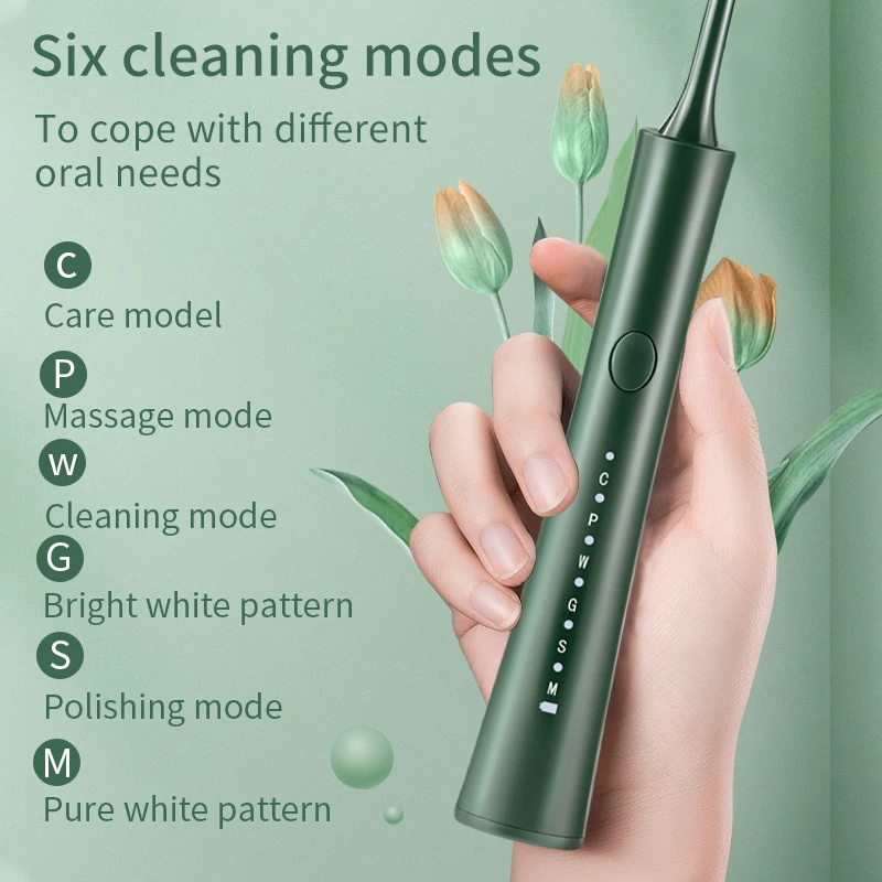 

6-Speed Ultrasonic Electric Toothbrush Soft Bristles 2 Types Of Brush Heads Whitening+Maintenance Low Noise Waterproof Gift Box