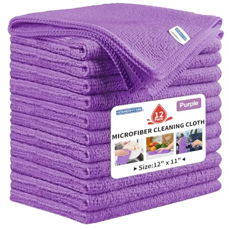 

Microfiber Cleaning Cloth, Cleaning Rags, 12" X 11" Lint Free Dish Towels Wash Cloths, Reusable Microfiber Towels for Home and