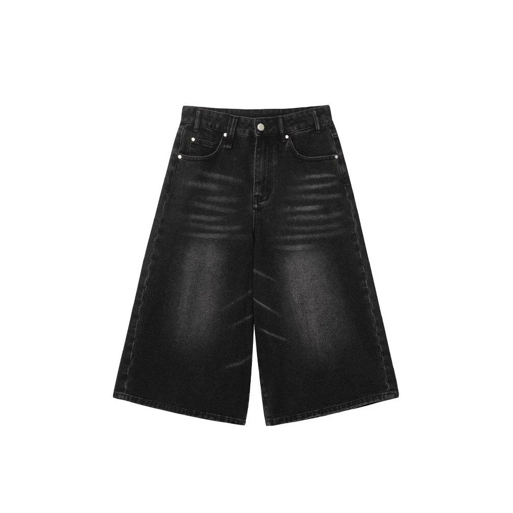 2024 Y 2K Retro Vrouwen Laagbouw Jorts Geborsteld Zwart Wassen Cropped Baggy Jeans Wijde Pijpen Gerafeld Losse Denim Korte Broek Acubi Mode