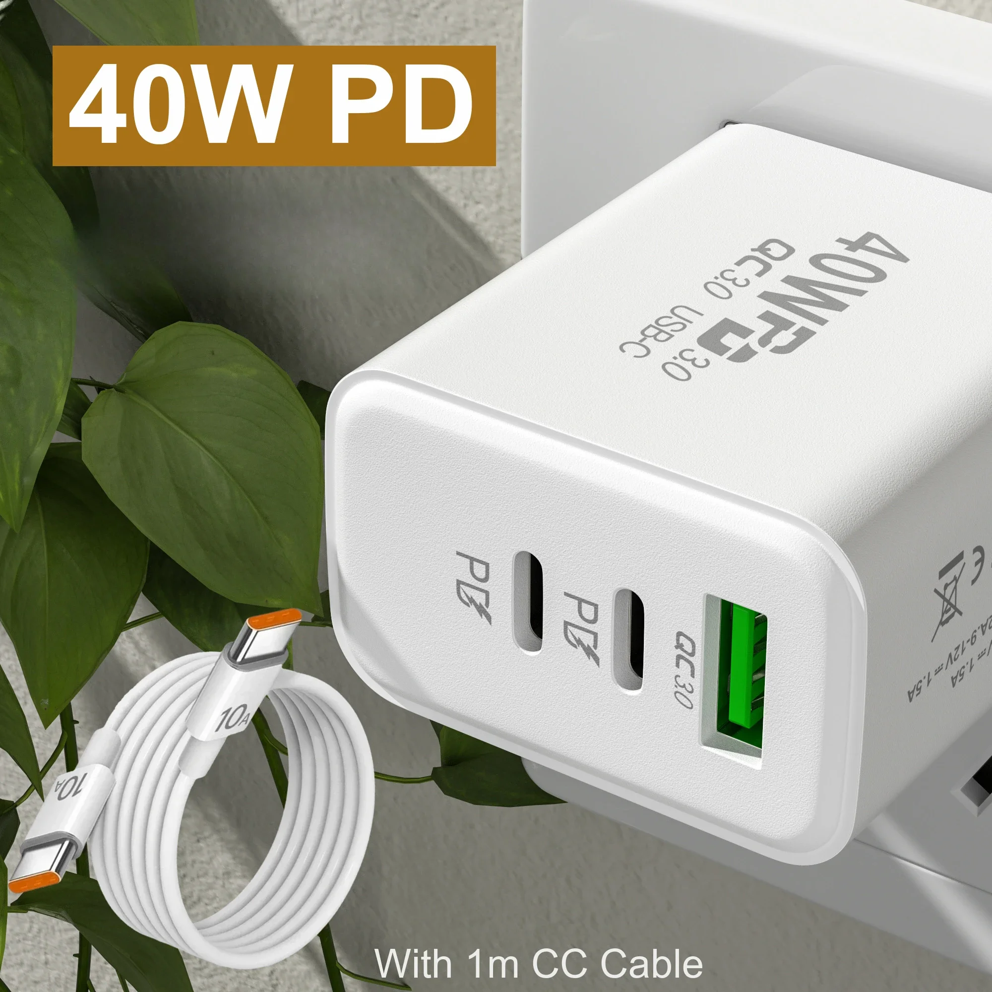 PD 40W 3Ports Fast USB Charge Charger USB C Phone ChargerEU/US Plug Wall Charger Adapter For iPhone 14 13 Xiaomi Huawei Samsung