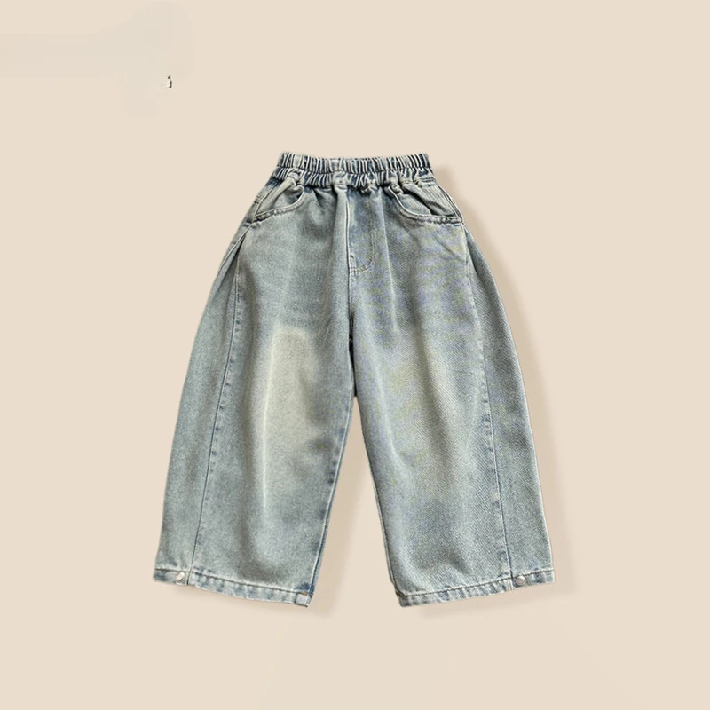 Children's Trendy Denim Pants For Spring 2025, Straight Leg Jeans, Versatile Wide Leg Pants For Boys And Babies