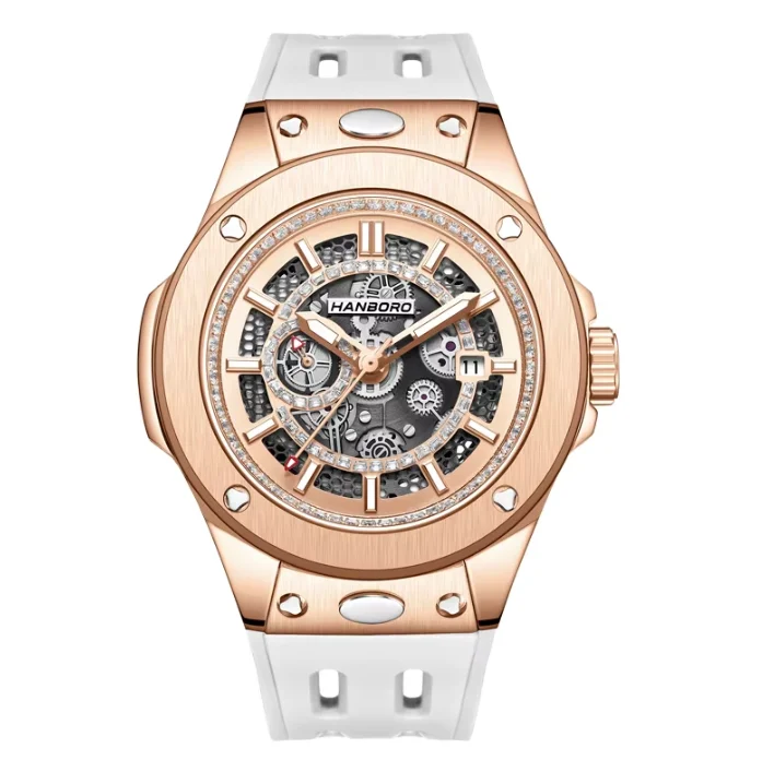 HANBORO Men Automatic Watch 42mm Mechanical Wristwatch Sapphire Mirror 50m Waterproof Luminous Miyota8217 Quick Release Strap
