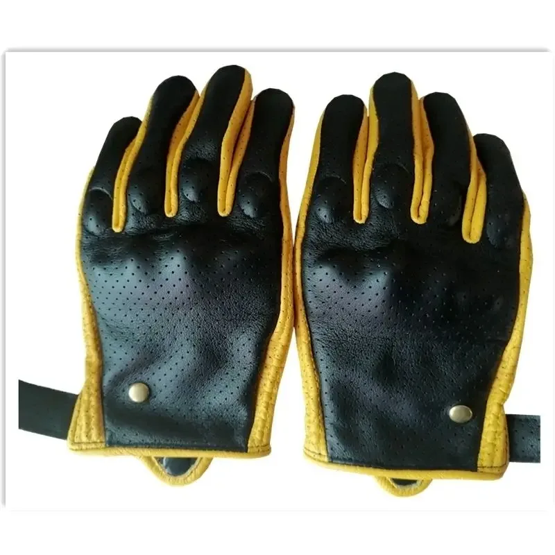 

Motorcycle Gloves First-layer Full Cowhide Punched Winter Retro Riding Touch Screen Waterproof Winter Thickened Summer Gloves35