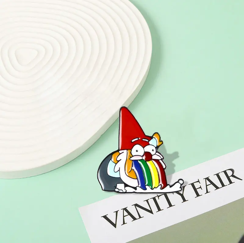 قوس قزح القيء قزم المينا دبوس مخصص مضحك أنيميان دبابيس للقميص حقيبة التلبيب شارة الكرتون مجوهرات هدية للأطفال الأصدقاء