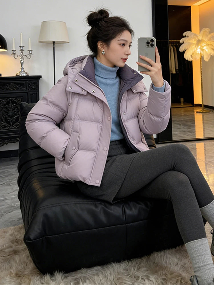 Faionable Commuter Sle Damen-Wintermantel, flauschige Baumwolle, Jaet mit Fce Inner Long Sve, Reißverschluss, Kapuze