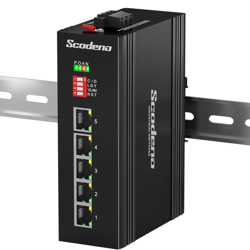 

Scodeno Industrial 5-Port Gigabit PoE Ethernet Switch Unmanaged IP40 DIN Rail