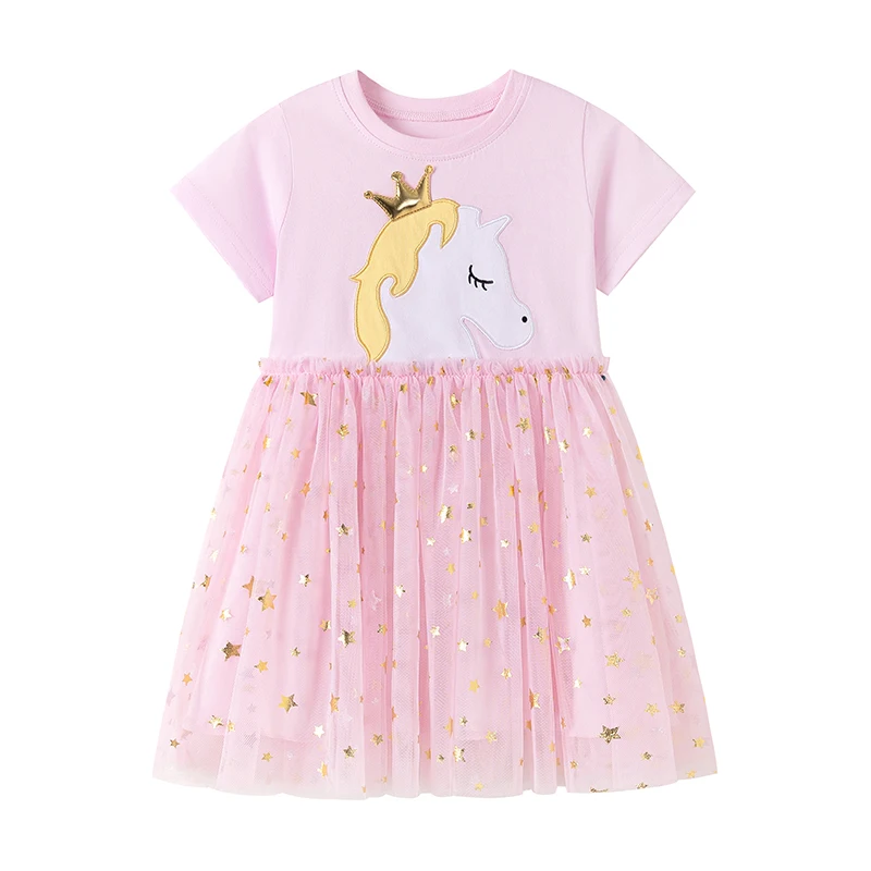 Little Maven Kinderkleidung Baby Mädchen 2026 Neue Sommer-Kinderbekleidung Bestickte Cartoon-Einhorn-Netzkleider 2-7 Jahre