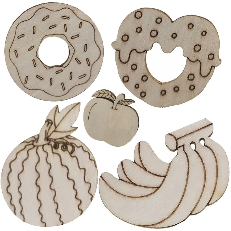 

100 шт. тема сладкой еды, незавершенные деревянные вырезы в форме пончиков, деревянные принадлежности для рукоделия, пустые деревянные вырезы, ремесло для домашнего класса, искусство