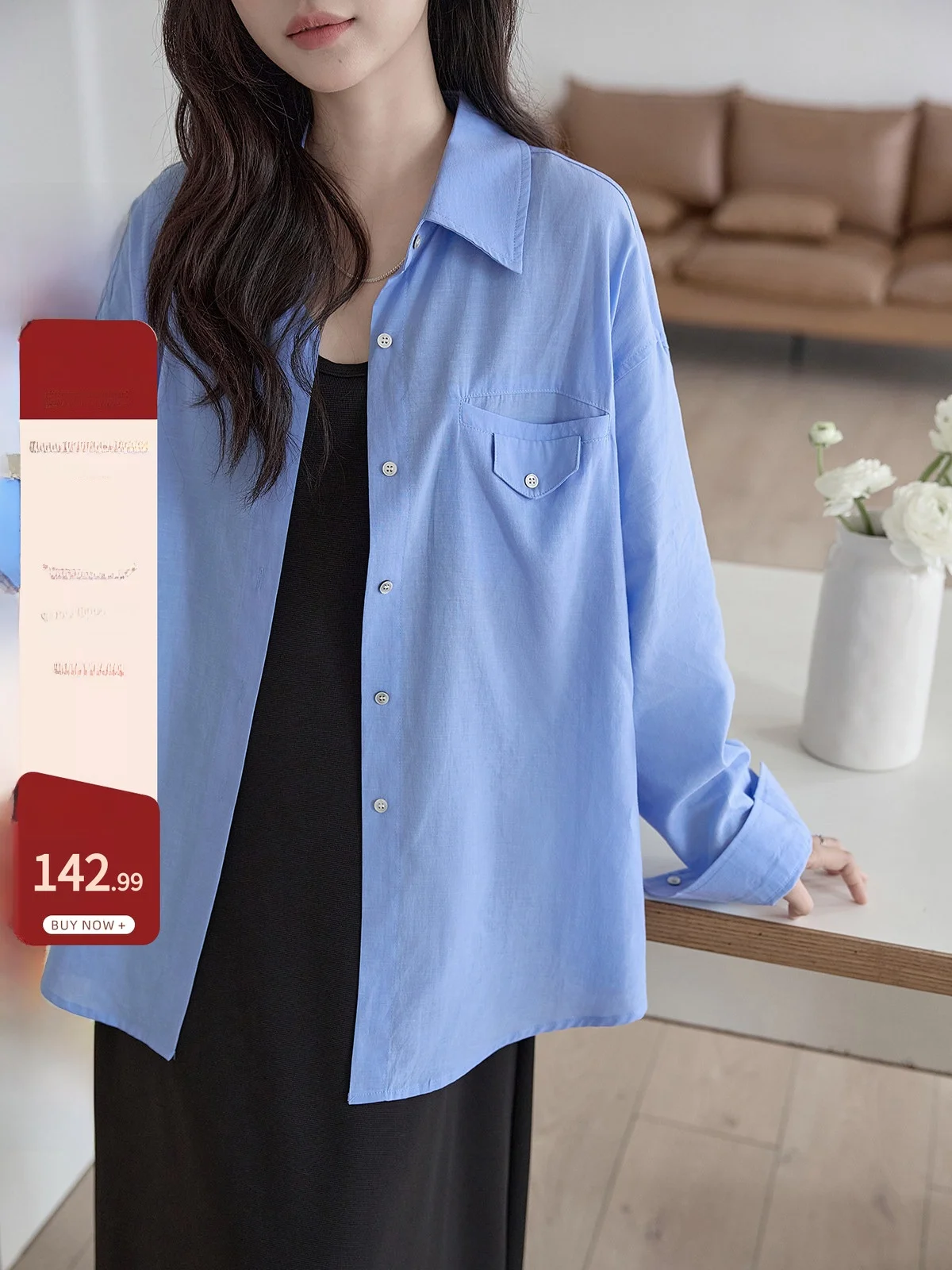 

Синяя повседневная женская рубашка свободного кроя HUIXI, весна 2026, корейская версия, дышащая, с длинным рукавом, для работы и повседневной носки