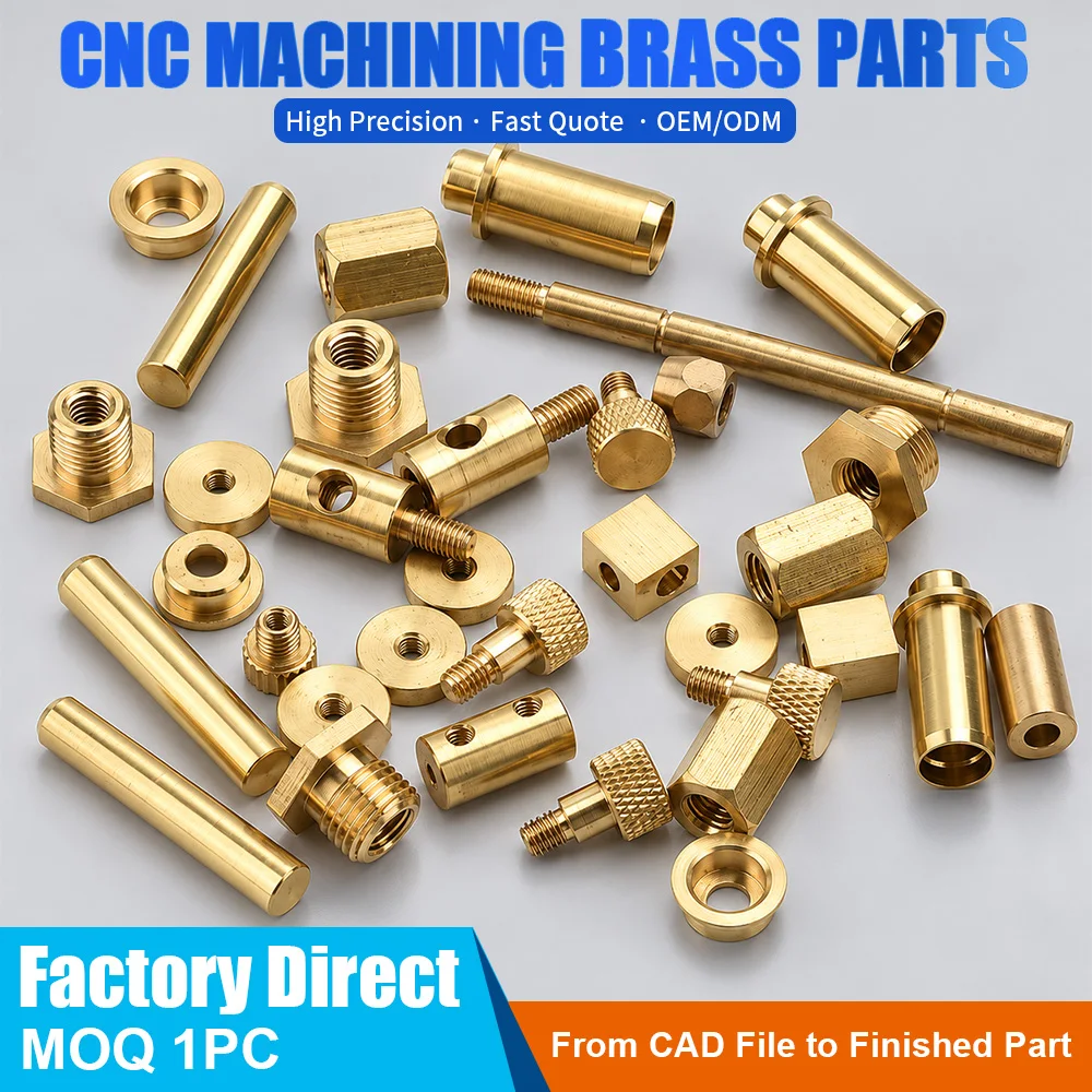Custom CNC Brass Fittings Precision Turning Threaded Connectors Bushings Mechanical Components OEM ODM Machining MOQ 1pc Factory