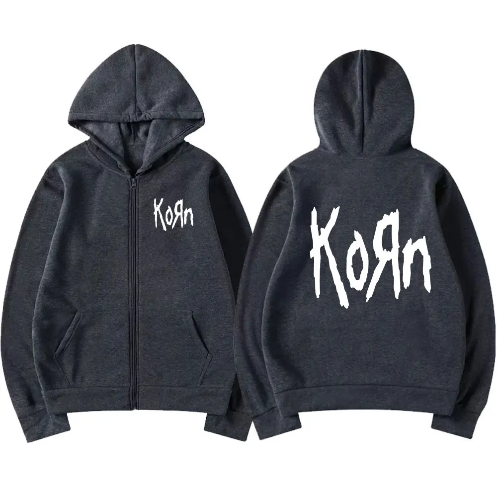 

Sweatshirt Korn Music Concert Rock Band WORLD TOUR Zipper Hoodie Mens Vintage Metal Gothic Oversized Punk Hip Hop Womens Hoodies