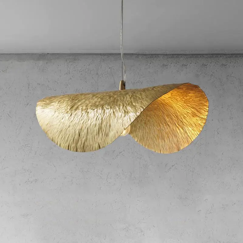 

Nordic All Copper Leaf Pendant Lamp Chandelier Creative Living Dining Bar Kitchen Island Lanterns LED Curved Led Indoor Lighting