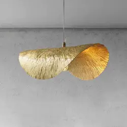 Nordic All Copper Leaf Pendant Lamp Chandelier Creative Living Dining Bar Kitchen Island Lanterns LED Curved Led Indoor Lighting